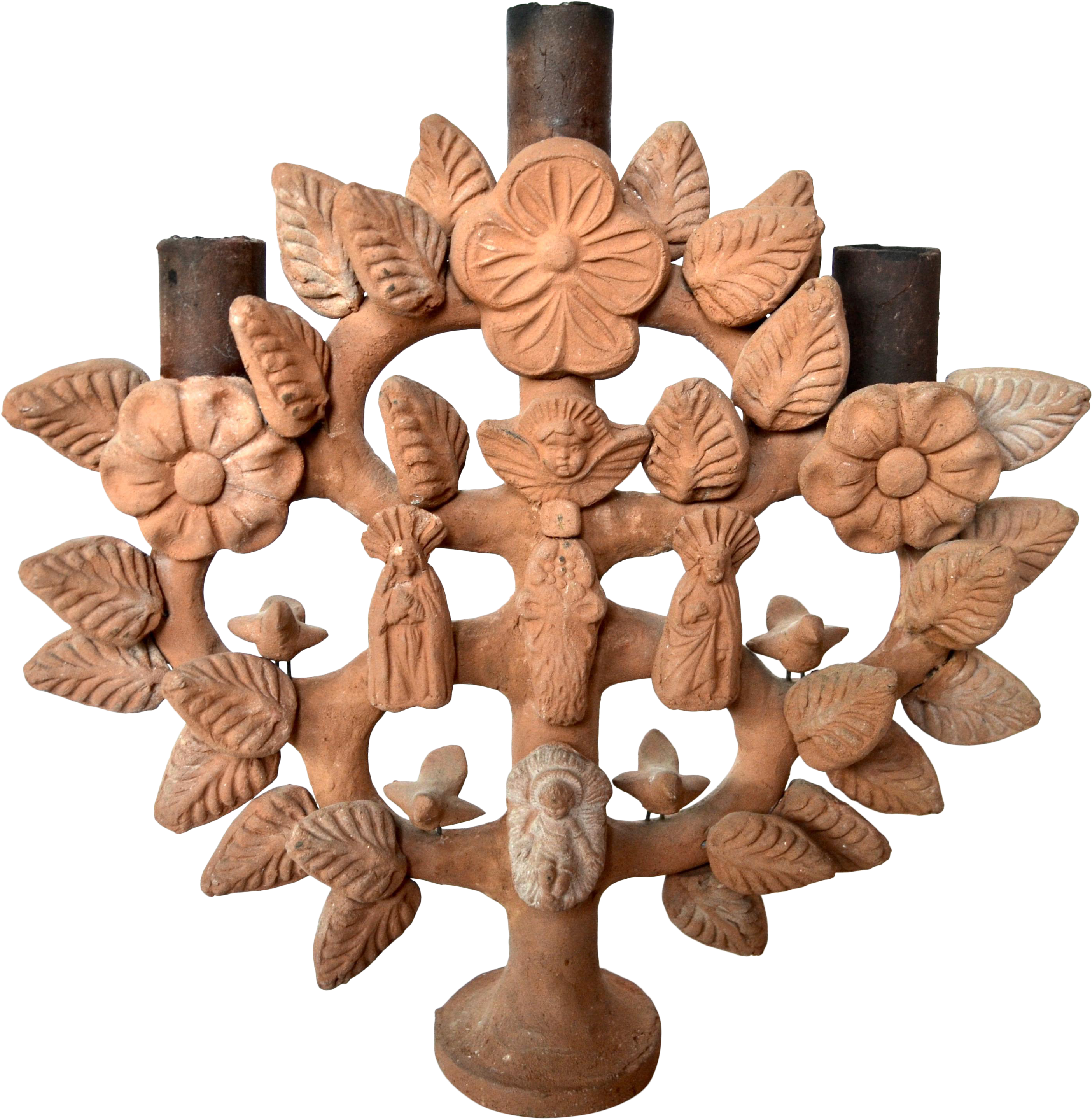Vintage Mexican Ceramic Tree Of Life Candelabra - Tree Of Life (3119x3196), Png Download