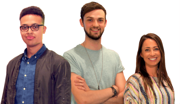 Two Men And A Woman Stand Together Smiling - Ali A's Superchargers Cbbc (640x360), Png Download