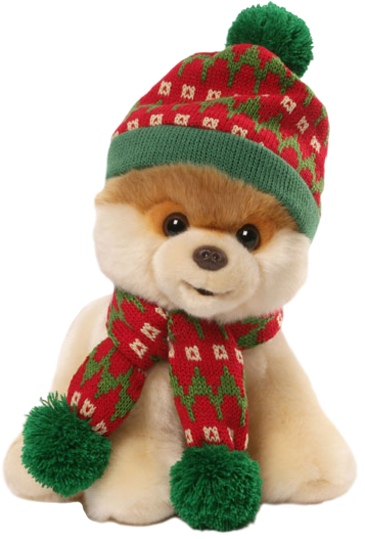 Boo - Gund Boo Boo Wearing Holiday Hat With Scarf Soft Toy (714x1054), Png Download