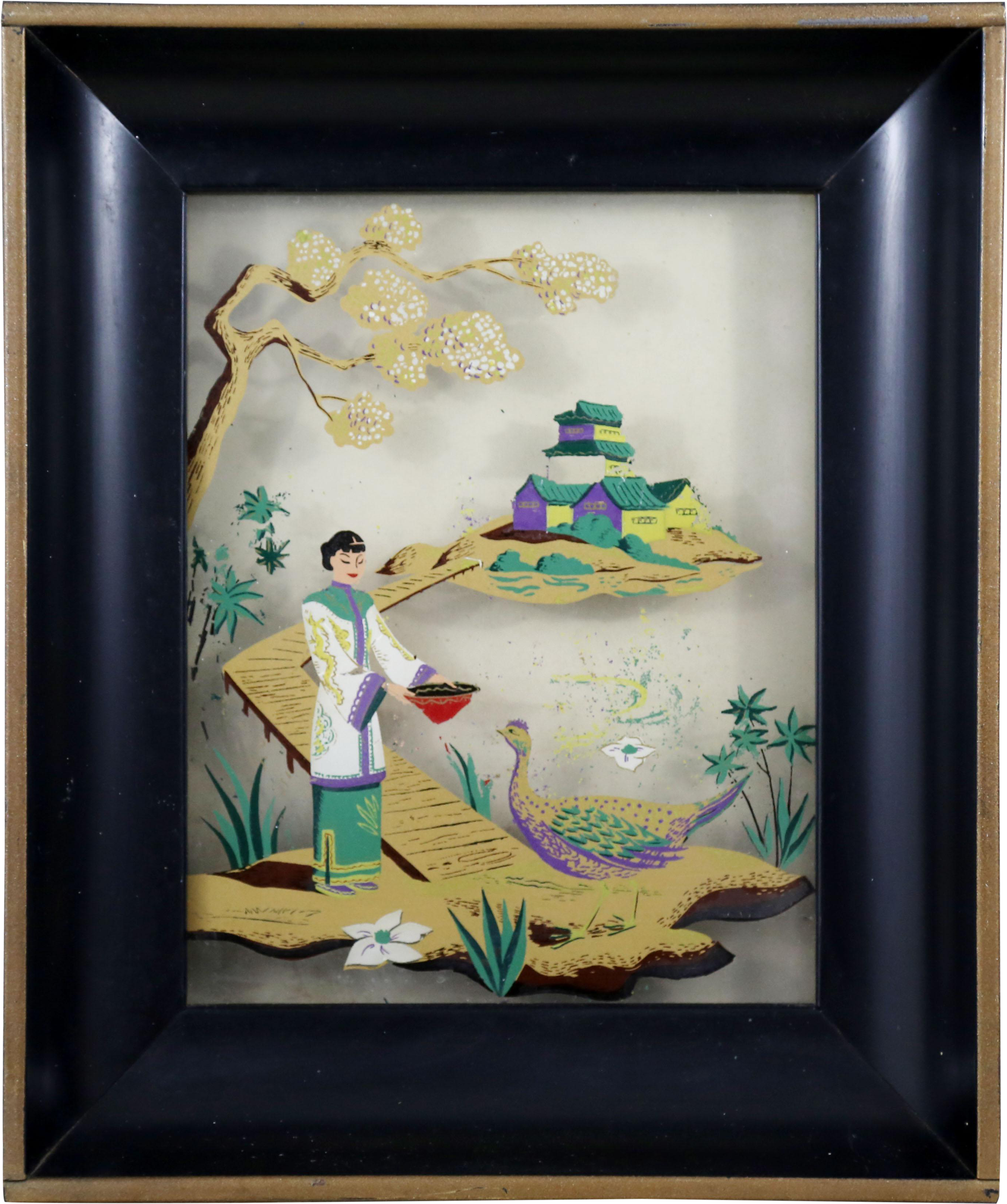 1950s Vintage Asian Inspired Scene Tv Light - Picture Frame (3050x3647), Png Download