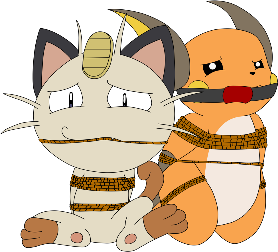 Free Download Raichu Comic Clipart Cat Pikachu Raichu - Meowth Tied Up (1024x1002), Png Download