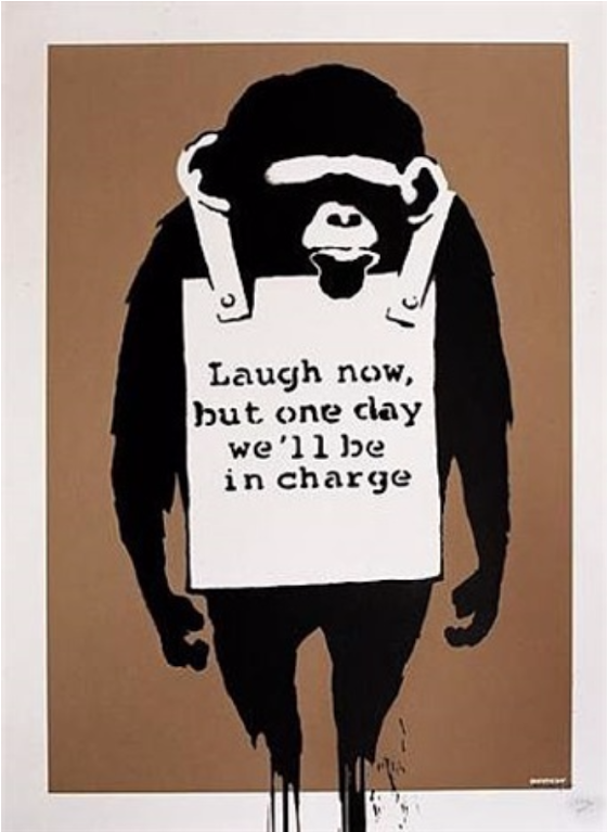 Laugh Now, 2003 By Banksy - Banksy Laugh Now Exhibition (1600x766), Png Download