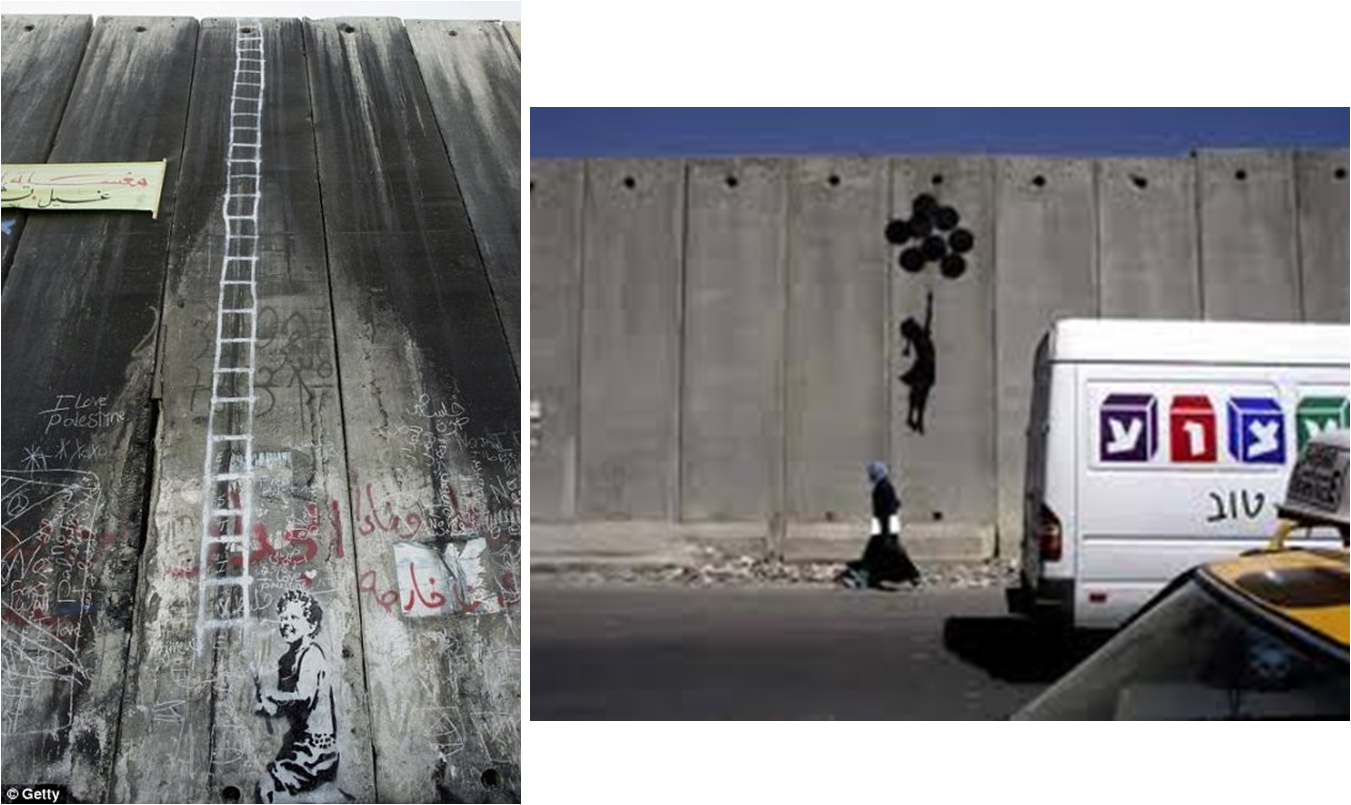Wsr B - Banksy Palestine Wall Ladder (1351x805), Png Download