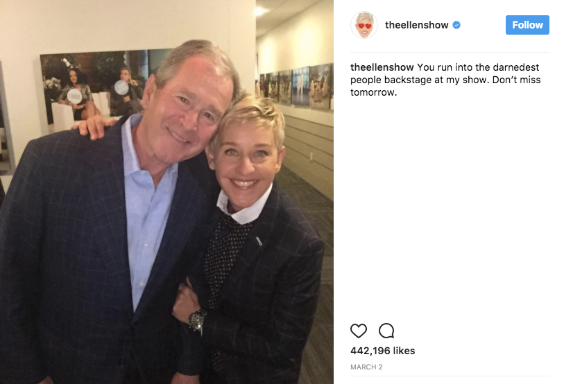 Hillary Clinton, In Her New Book, Fondly Recalls How - Ellen Degeneres George Bush (813x554), Png Download