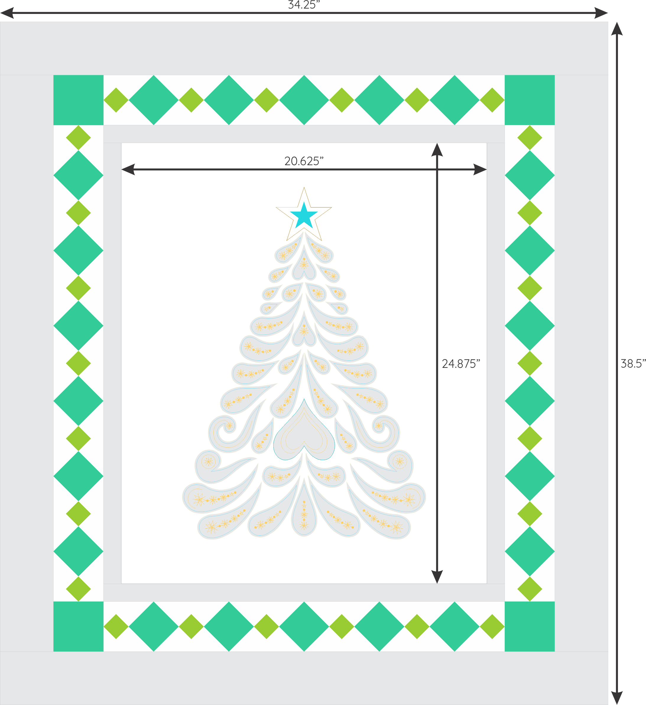 Feathered Christmas With Diamond Border - Christmas Day (2186x2386), Png Download