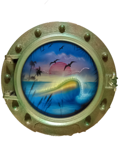 Porthole Round Decorative With Curling Wave At Sunset - Circle (500x500), Png Download