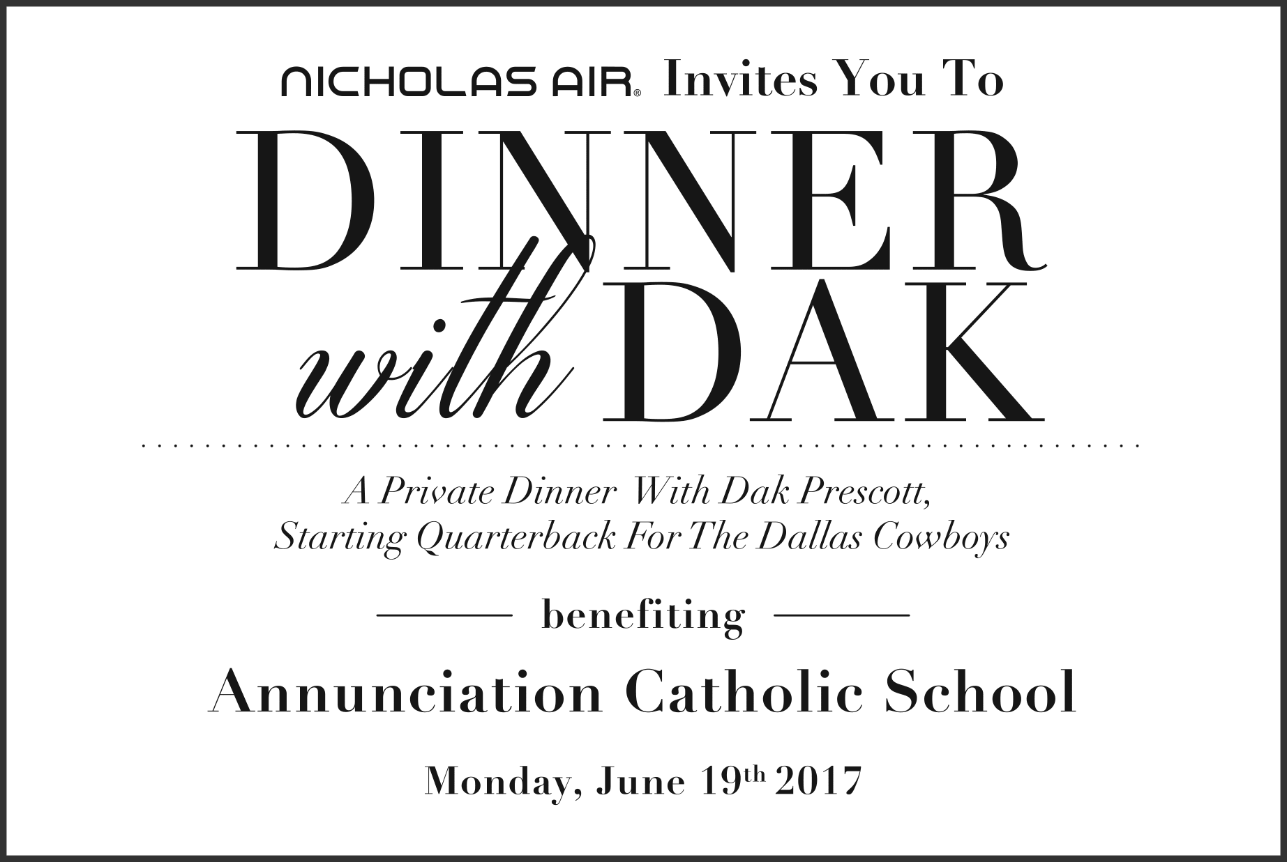 Invitation For A Charity Dinner With Dak Prescott Benefiting - Gore Vidal Burr (1845x1237), Png Download