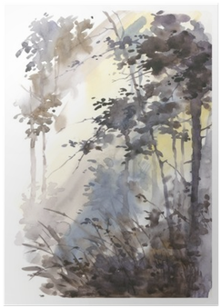 Watercolor Hand Painted Abstract Landscape, Deep Forest, - Watercolor Painting (400x400), Png Download