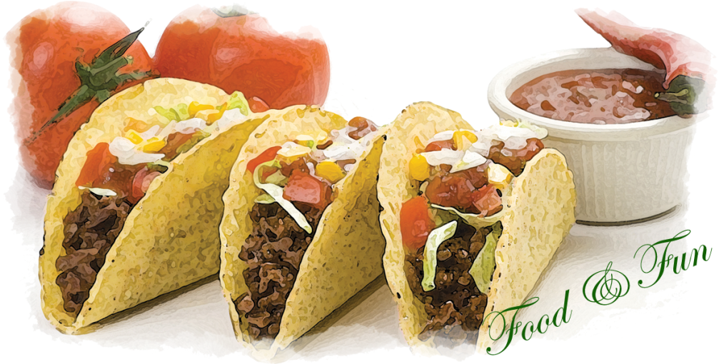 Tacoswatercolorsizedpng - Mexican Food (1024x509), Png Download