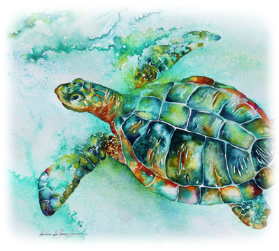 Titusville Sea Turtle Festival - Green Sea Turtle Watercolour (399x360), Png Download