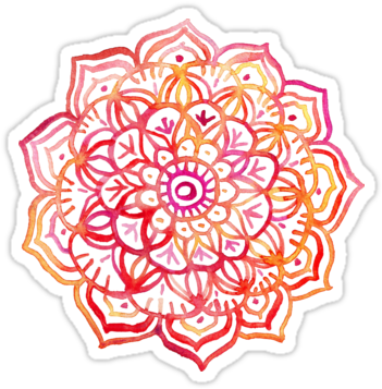 Watercolor Mandala Sticker $2 - Watercolor Medallion In Sunset Colors Metal Print (375x360), Png Download