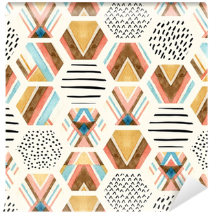 Watercolor Hexagon Seamless Pattern With Geometric - Watercolor Painting (400x400), Png Download