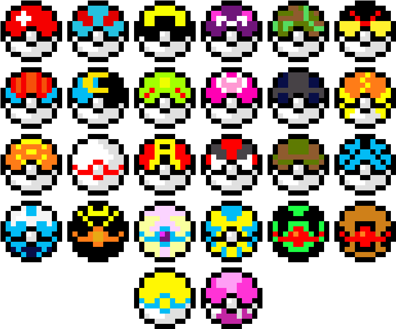 Pixel Pokeballs - Pixel Art Pokeball (850x690), Png Download