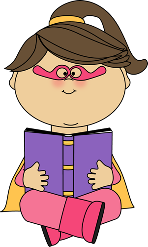 Girl Reading Clip Art - Superhero Reading Clipart (301x500), Png Download