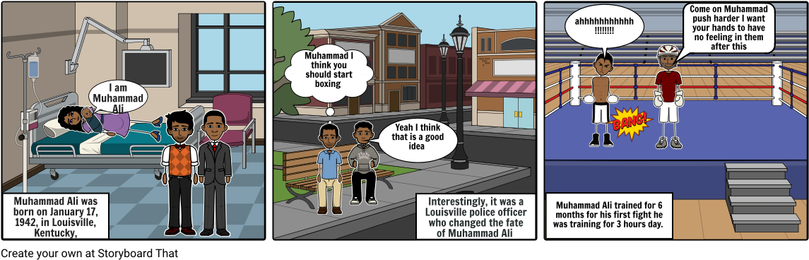 Biography Of Muhammad Ali - Cartoon (1164x385), Png Download