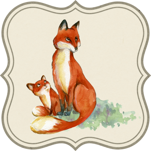 Mom And Baby Fox Drawing (500x500), Png Download