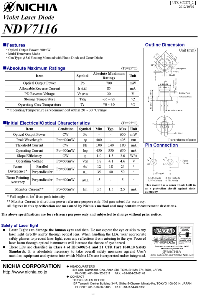 400nm-405nm Blue Laser - 405 Nm Laser Diode Datasheet (754x1067), Png Download