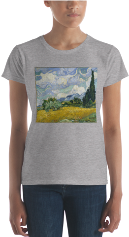 Wheat Field With Cypresses Cotton Art Tee For - Wheat Field With Cypresses (480x480), Png Download