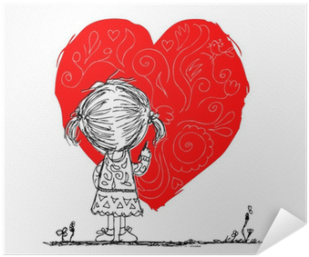 Girl Draws Red Heart, Valentine Card Sketch For Your - Blank Journals For Teens: 8.5 X 11, 120 Unlined Blank (400x400), Png Download