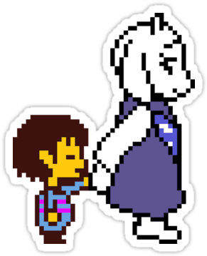 Frisk'n Toriel Holding Hands" Stickers By Alex Decimelli - Toriel And Frisk Pixel Art (375x360), Png Download