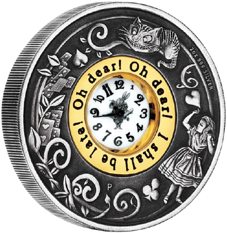 Tuvalu 2015 150th Anniversary Of Alice S Adventures - Alice's Adventures In Wonderland Clock (452x464), Png Download