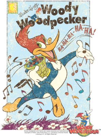 Woody Woodpecker Vintage Woody Women's T-shirt - Woody Woodpecker/vintage Woody Junior Sheer In Banana, (400x480), Png Download