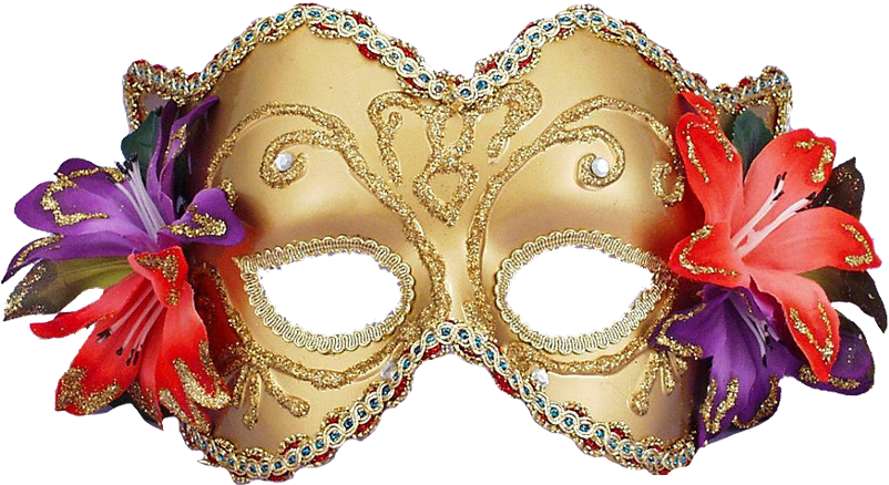 Gold Venetian Half Mask With Flowers (826x480), Png Download