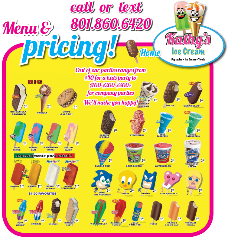Ice Cream Truck Pictures - Home Ice Cream Menu (792x800), Png Download