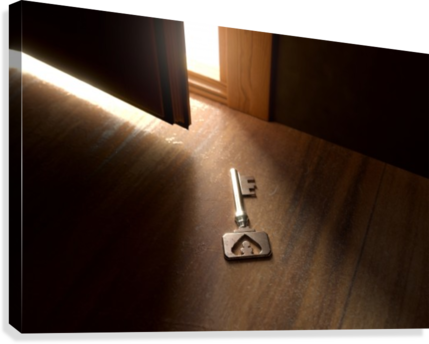 Rusty Vintage Key Laying On Wooden Floor Canvas Print - Plywood (429x344), Png Download