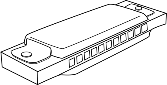 Graphic Black And White Library Coloring Page Free - Harmonica Clipart (550x280), Png Download