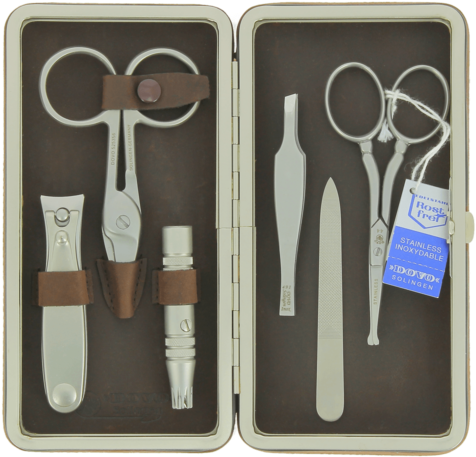 Dovo 6 Piece Manicure Set Brown Leather Magnetic Case - Dovo 6 Piece Manicure Set In Brown Leather Magnetic (600x600), Png Download