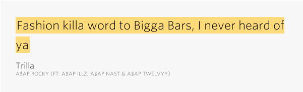 Fashion Killa Word To Bigga Bars, I Never Heard Of - Lyrics (600x315), Png Download