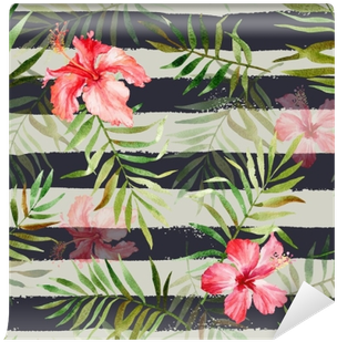 Seamless Pattern With Watercolor Tropical Flowers And - Watercolor Painting (400x400), Png Download