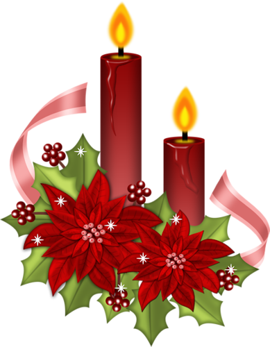 Poinsettia Clipart Purple - Christmas Candles Round Ornament (389x500), Png Download