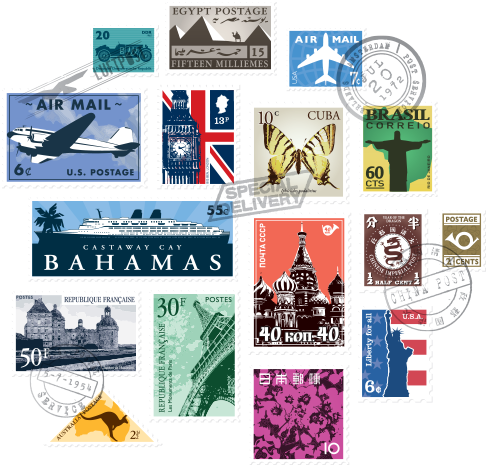 Stamps - Stamps Wall Stickers (535x464), Png Download