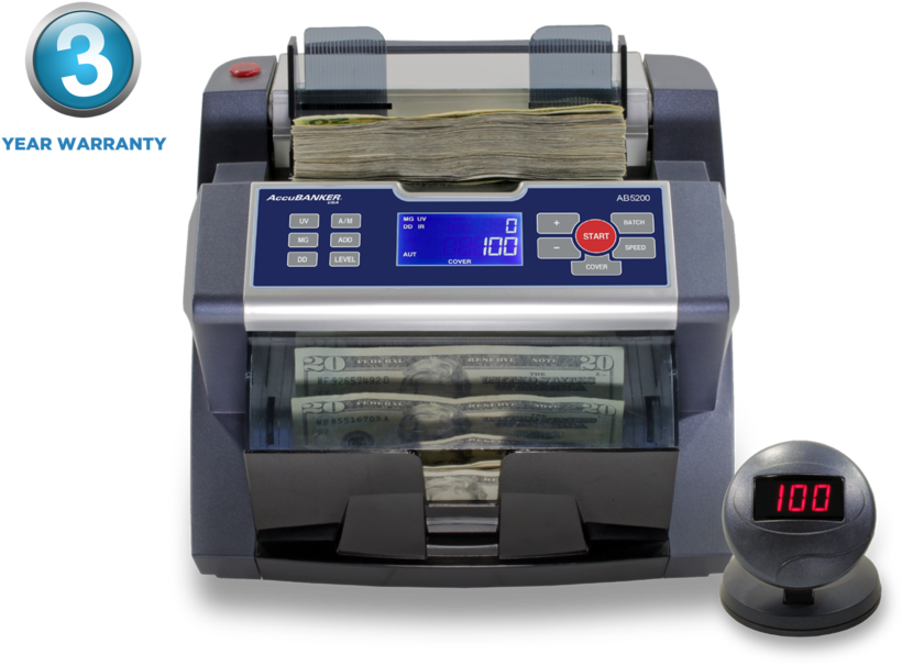 Accubanker Ab5200 Bill Counter With Dust Cover Display - Accubanker Ab5200 Bank Teller Bill Counter (1024x675), Png Download