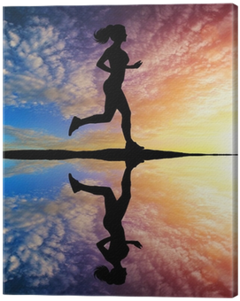 Running Girl At Sunset Silhouette Canvas Print • Pixers® - Silhouette (400x400), Png Download
