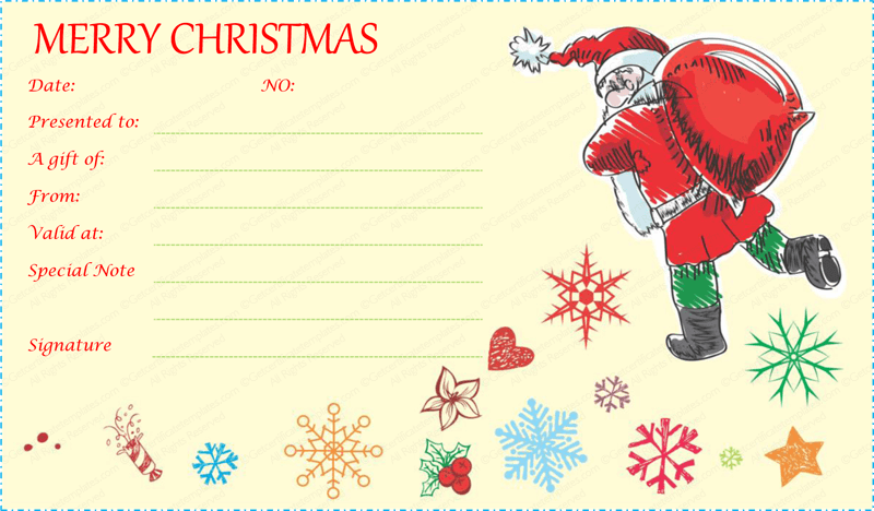 Santa With Gift Bag Gift Certificate Template - Gift Card (800x468), Png Download