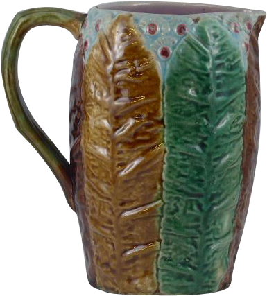 Rare Antique Victoria Majolica Tobacco Leaf Pitcher - Mug (426x426), Png Download