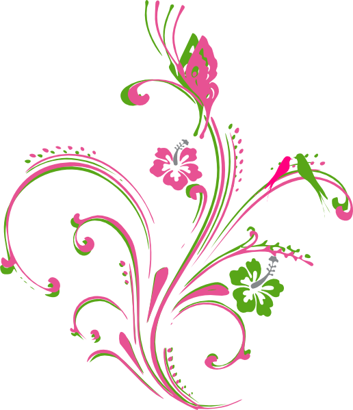 A Flower And Butterfly Png Clip Art - Pink And Green Butterfly (516x599), Png Download