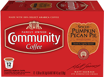 Spiced Pumpkin Pecan Pie Coffee Pods 12 Count Compatible - Community Coffee House Blend Coffee Keurig K Cup (600x400), Png Download