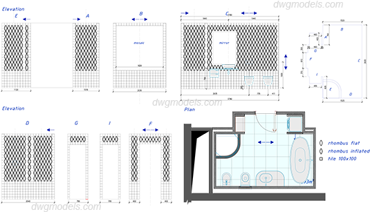 Bath Drawing Cad - Public Bathroom Free Dwg (540x380), Png Download