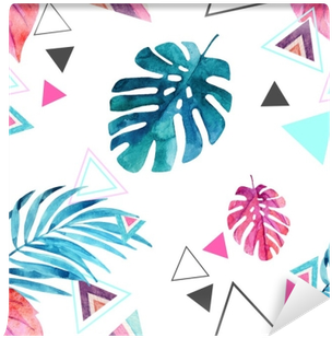 Abstract Watercolor Triangle And Exotic Leaves Seamless - Art Print: Tanycya's Tropical Leaves, 61x46cm. (400x400), Png Download