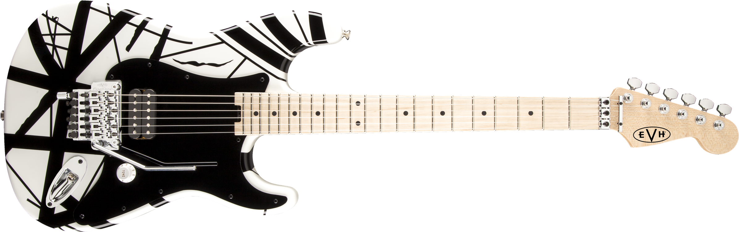 Evh® Striped Series White With Black Stripes - Evh Striped Series Electric Guitar White / Black (2400x762), Png Download