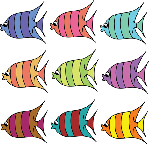 Set Of Cartoon Fish Vector - Sea Creatures Clipart (480x465), Png Download