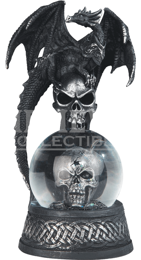 Black Dragon On Skull Snow Globe - Stealstreet Dragon On Goth Skull Snow Globe Decorative (850x850), Png Download