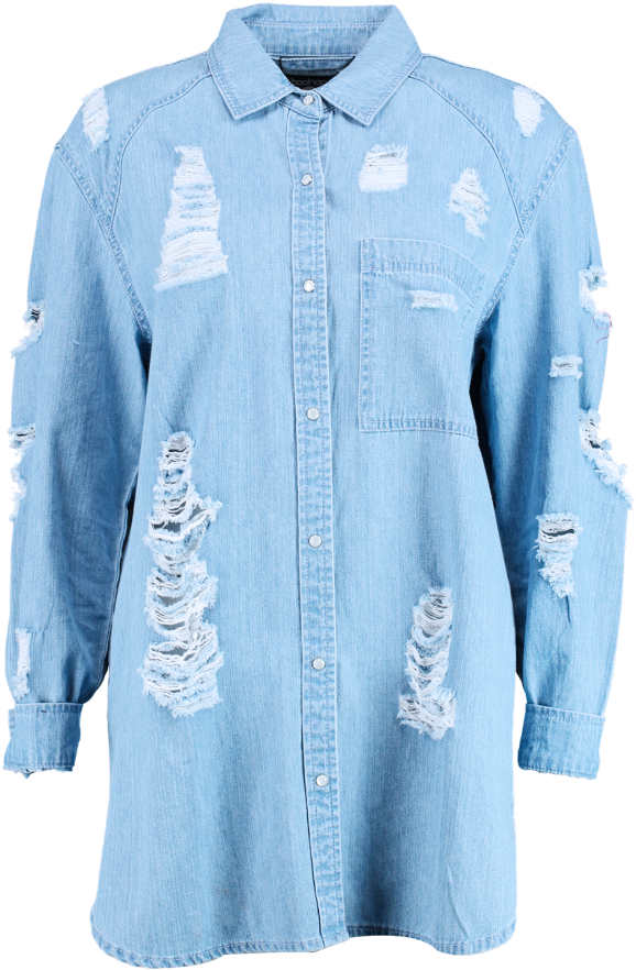 Oversized Ripped Denim Shirt, £20, Boohoo - Shirt (613x920), Png Download
