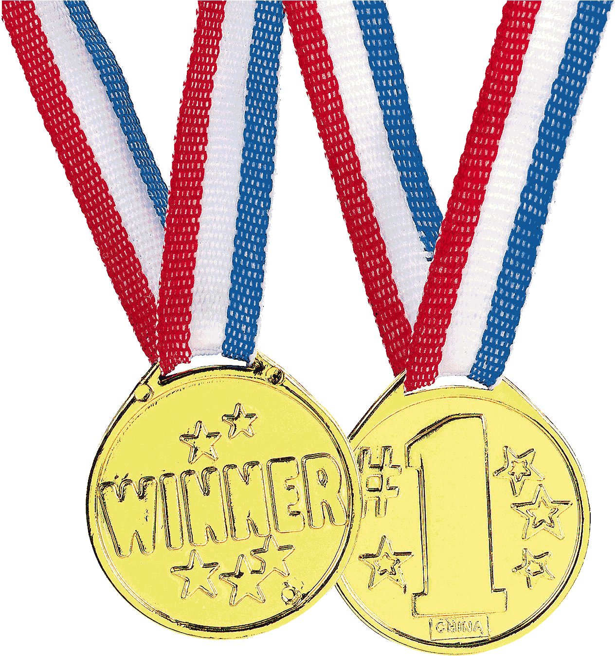 Olympic "winner" Gold Medal - (12) Gold Winner Medals Red White Blue Ribbon #1 Reward (1500x1500), Png Download