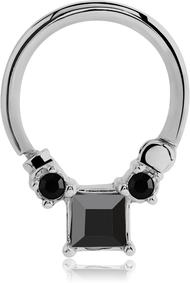 Stainless Steel Hinged Septum Clicker With Gems Nose (646x962), Png Download