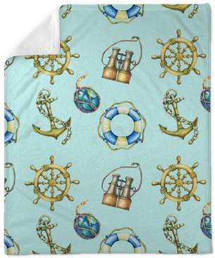 Seamless Pattern With Nautical Elements, Isolated On - Watercolor Painting (400x400), Png Download